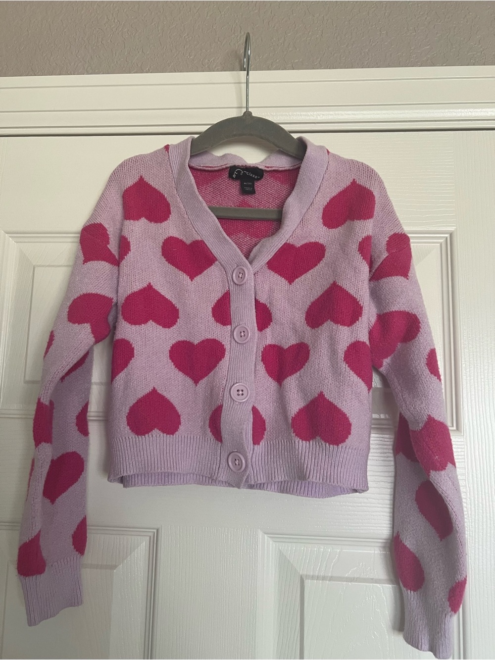 Target Art Class Lavender Cardigan Sweater with Pink Hearts
